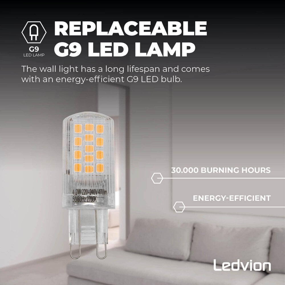Ledvion LED Wandlamp - IP54 - 4.2W - 2700K - G9 fitting - Up & Down - Zwart - Geschikt voor Binnen & Buiten