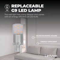 Ledvion LED Wandlamp Buiten Antraciet - Dimbaar - G9 fitting - 2700K - 3.5W - IP54