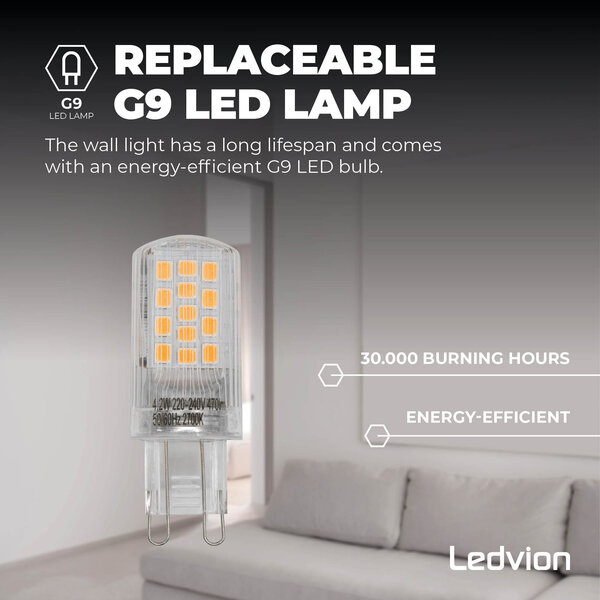 Ledvion LED Wandlamp Buiten Grijs - Tweezijdig - G9 fitting - 2700K - 4,2W - IP54