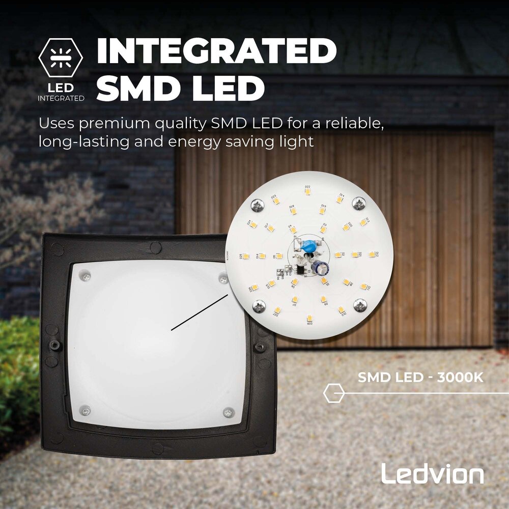 Ledvion LED Wandlamp Buiten met Bewegingssensor - Zwart - 3000K -  7W - IP44