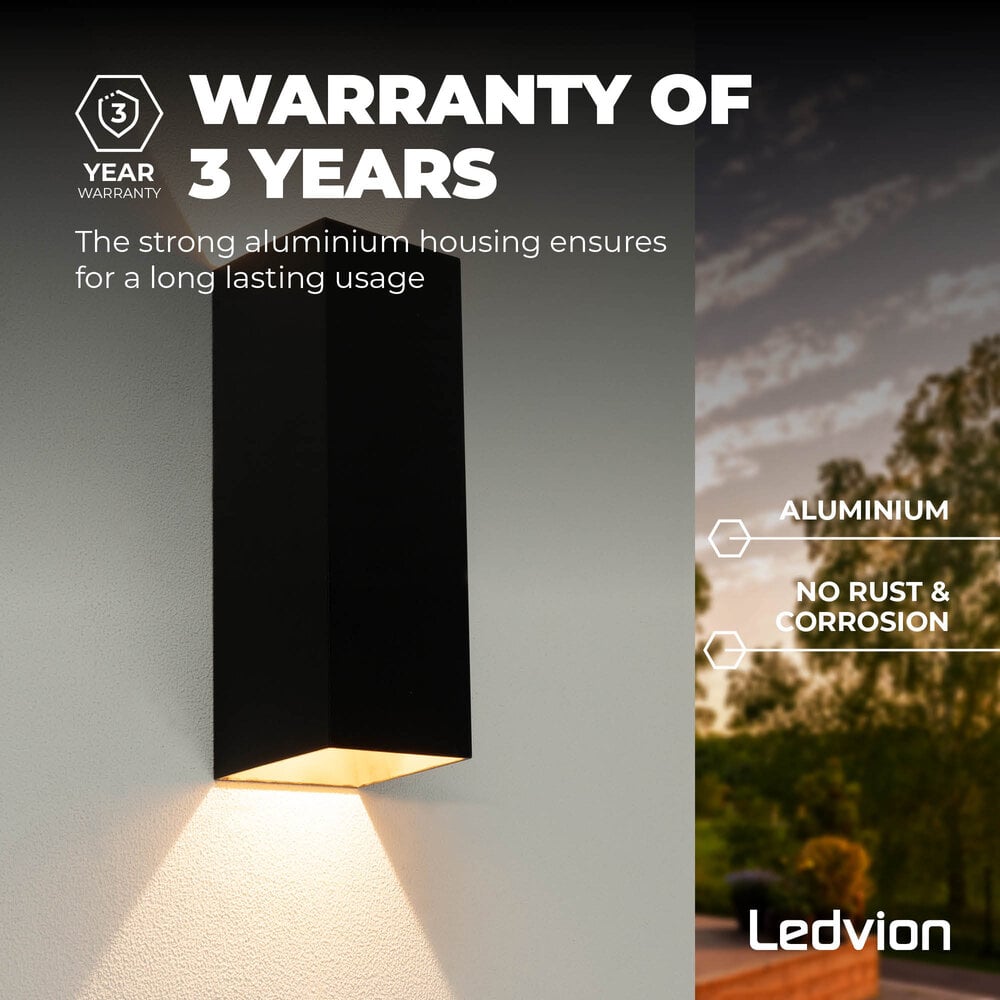 Ledvion LED Wandlamp Buiten Zwart - Tweezijdig - 3000K -  2x4.5W - IP54