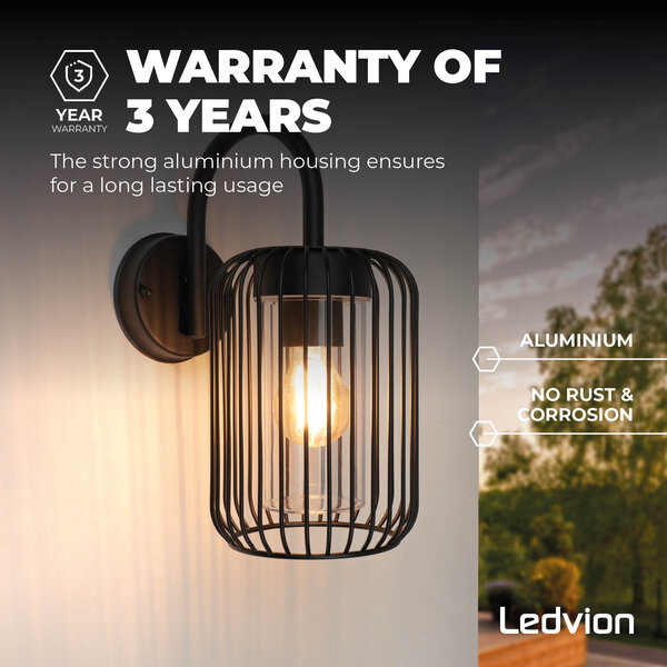 Ledvion LED Wandlamp buiten - Zwart - Industrieel - E27 Fitting - IP44