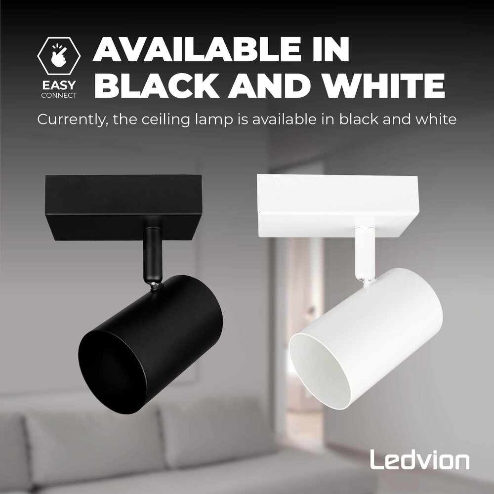 Ledvion LED Plafondspot Zwart - Kantelbaar - Dimbaar - GU10 fitting – Opbouw