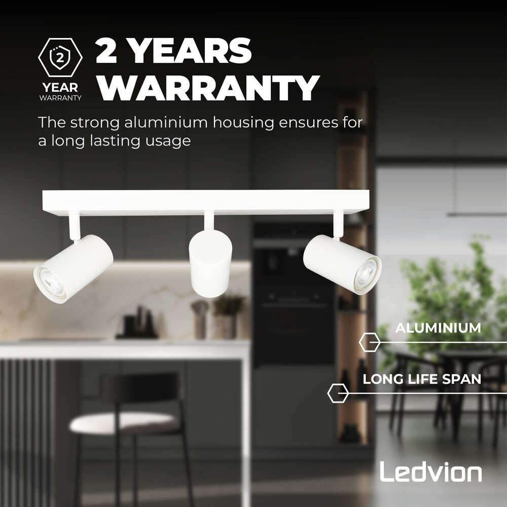 Ledvion LED Plafondspot Wit Trio - Kantelbaar - Dimbaar - GU10 fitting – Opbouw