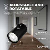 Ledvion LED Plafondspot Zwart Trio - Kantelbaar - Dimbaar - GU10 fitting – Opbouw