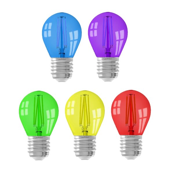 Ledvion 5-pack E27 LED Lamp Filament - 1W - 2100K - 50 Lumen - Gekleurd