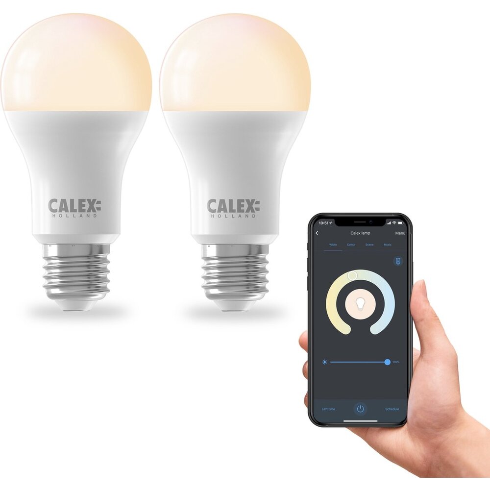 Calex 2x Calex Slimme LED Lamp - Dimbaar - E27 - 9.4W - RGB + CCT