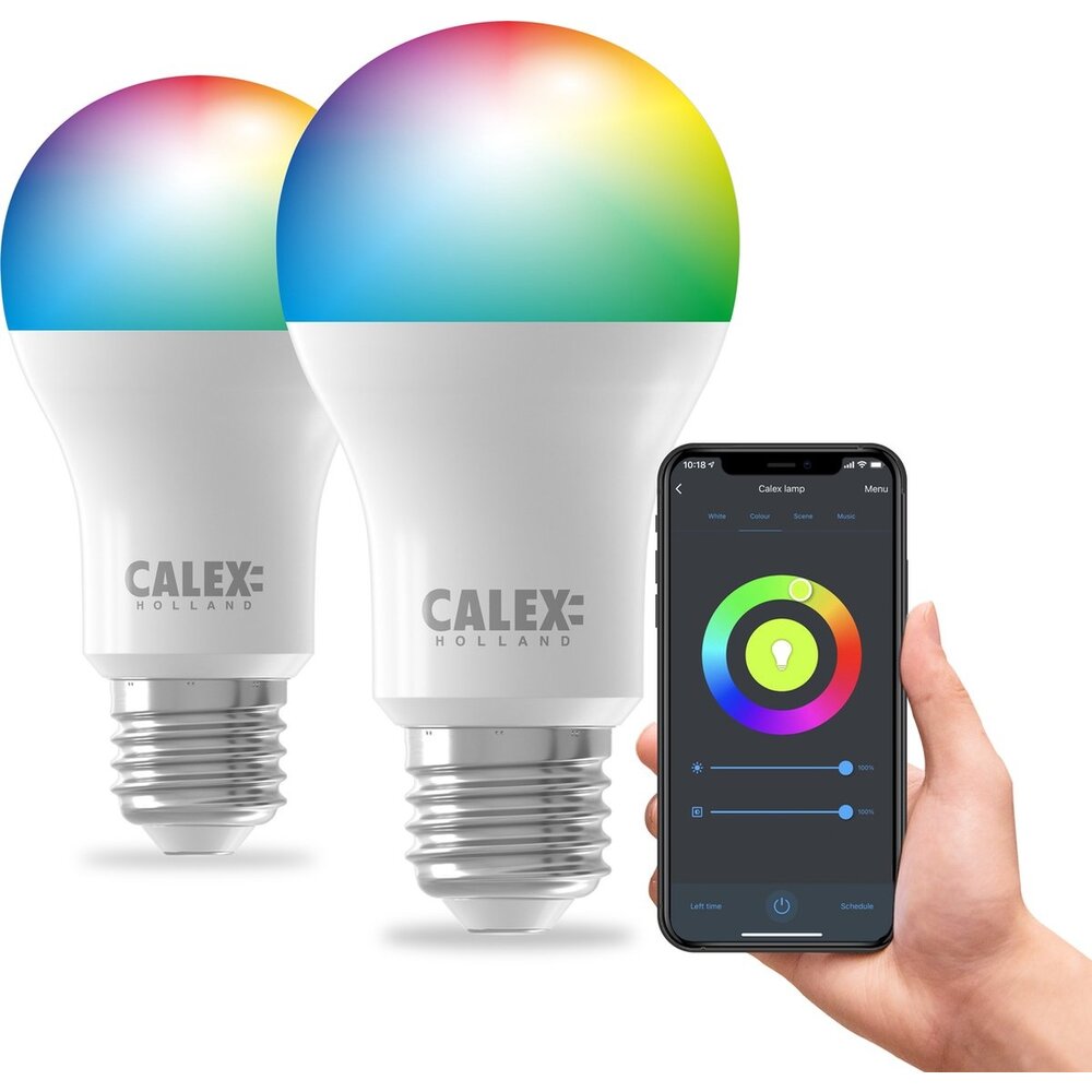 Calex 2x Calex Slimme LED Lamp - Dimbaar - E27 - 9.4W - RGB + CCT