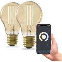 Calex 2x Calex Slimme LED Filament Lamp - Goud - Dimbaar - E27 - 7W - 1800K-3000K