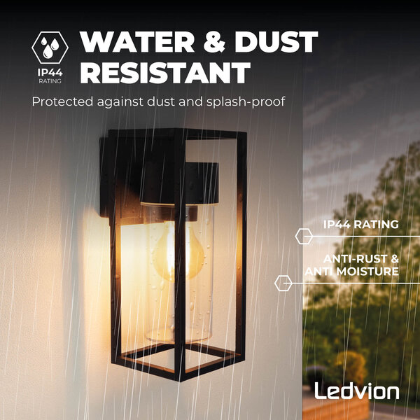 Ledvion Moderne Wandlamp Buiten - Zwart - IP44 - E27 Fitting