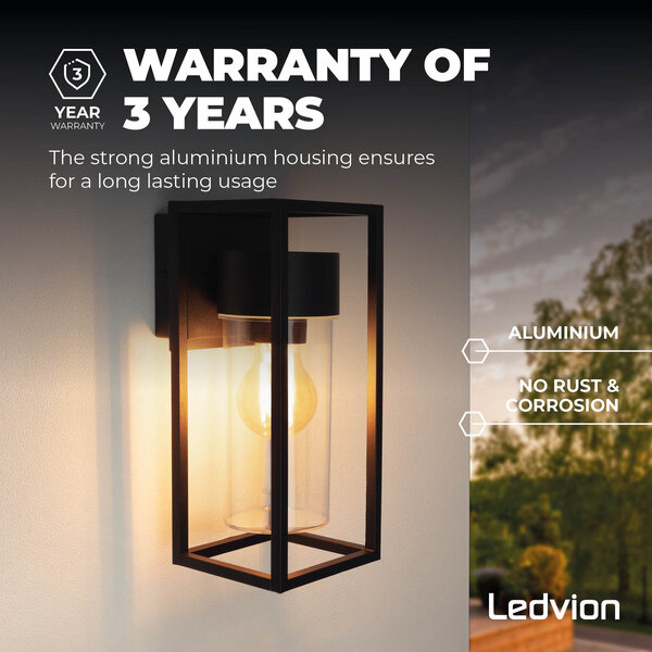 Ledvion Moderne Wandlamp Buiten - Zwart - IP44 - E27 Fitting