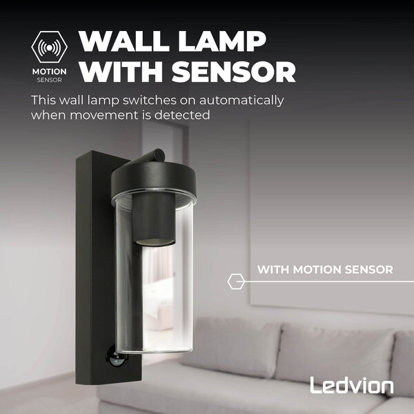 Ledvion Moderne Wandlamp Buiten met Sensor - Zwart - E27 Fitting