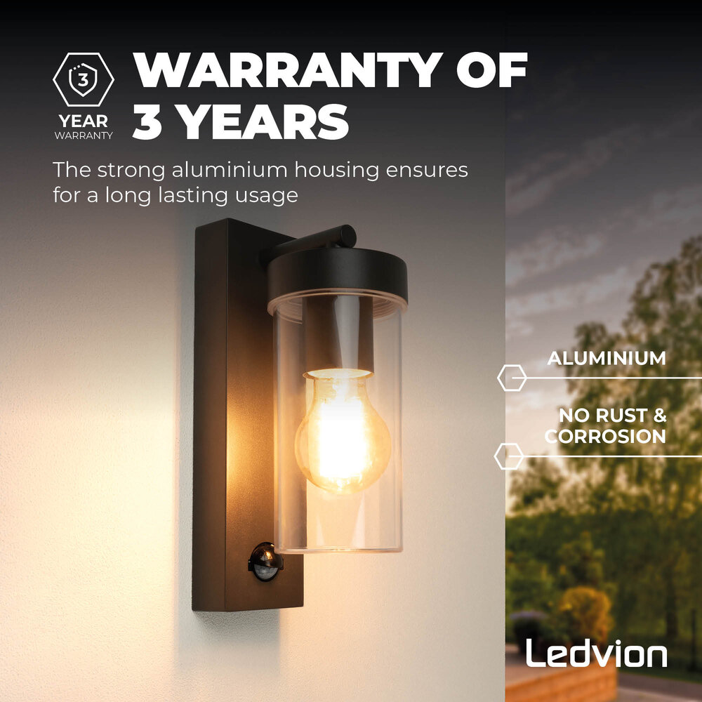 Ledvion Moderne Wandlamp Buiten met Sensor - Zwart - E27 Fitting