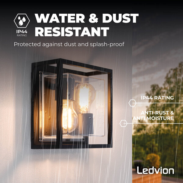 Ledvion LED Wandlamp Buiten - Zwart - Industrieel - IP44 - E27 Fitting