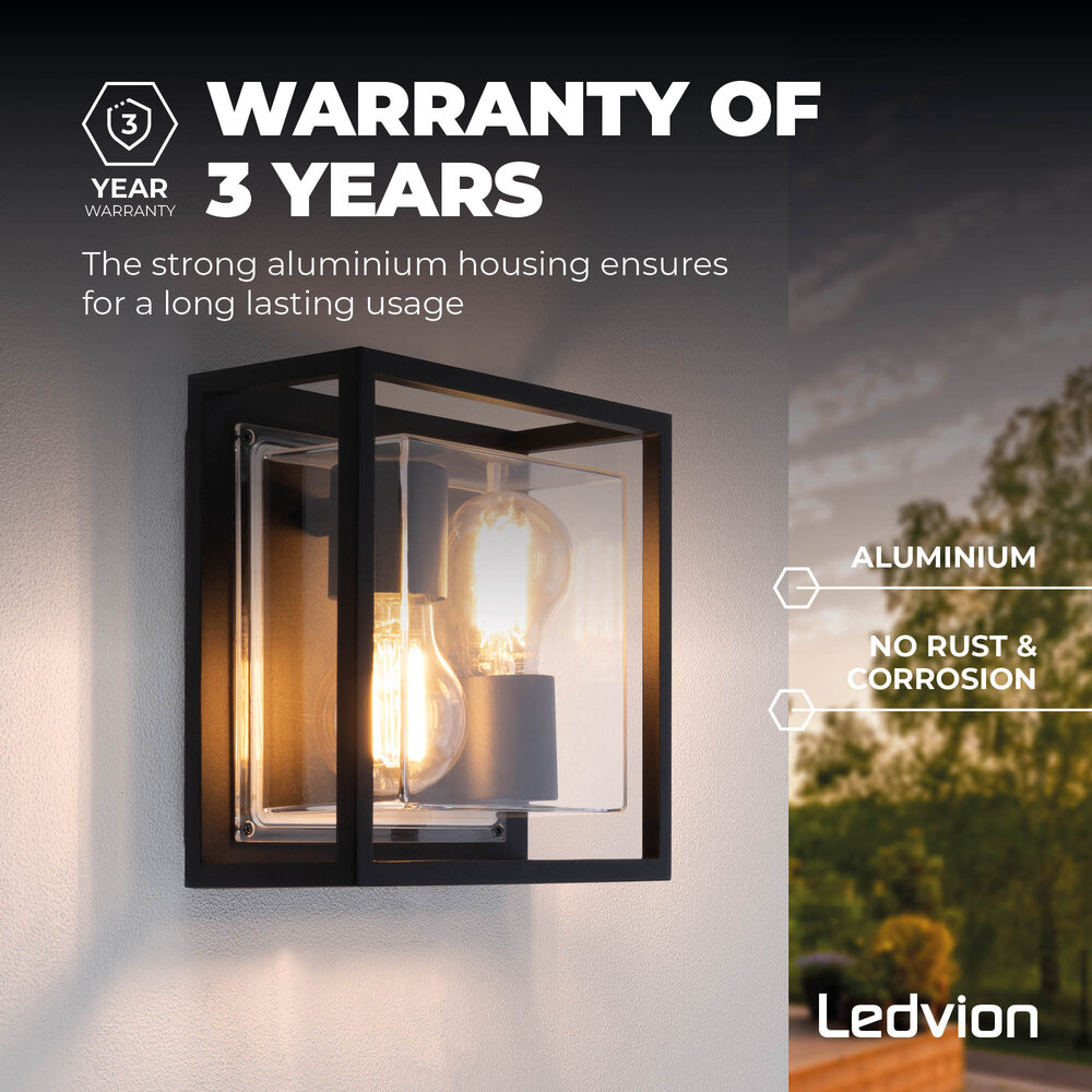 Ledvion LED Wandlamp Buiten - Zwart - Industrieel - IP44 - E27 Fitting