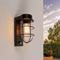 LED Wandlamp Buiten met Sensor - Zwart - Industrieel - IP44 - E27 Fitting