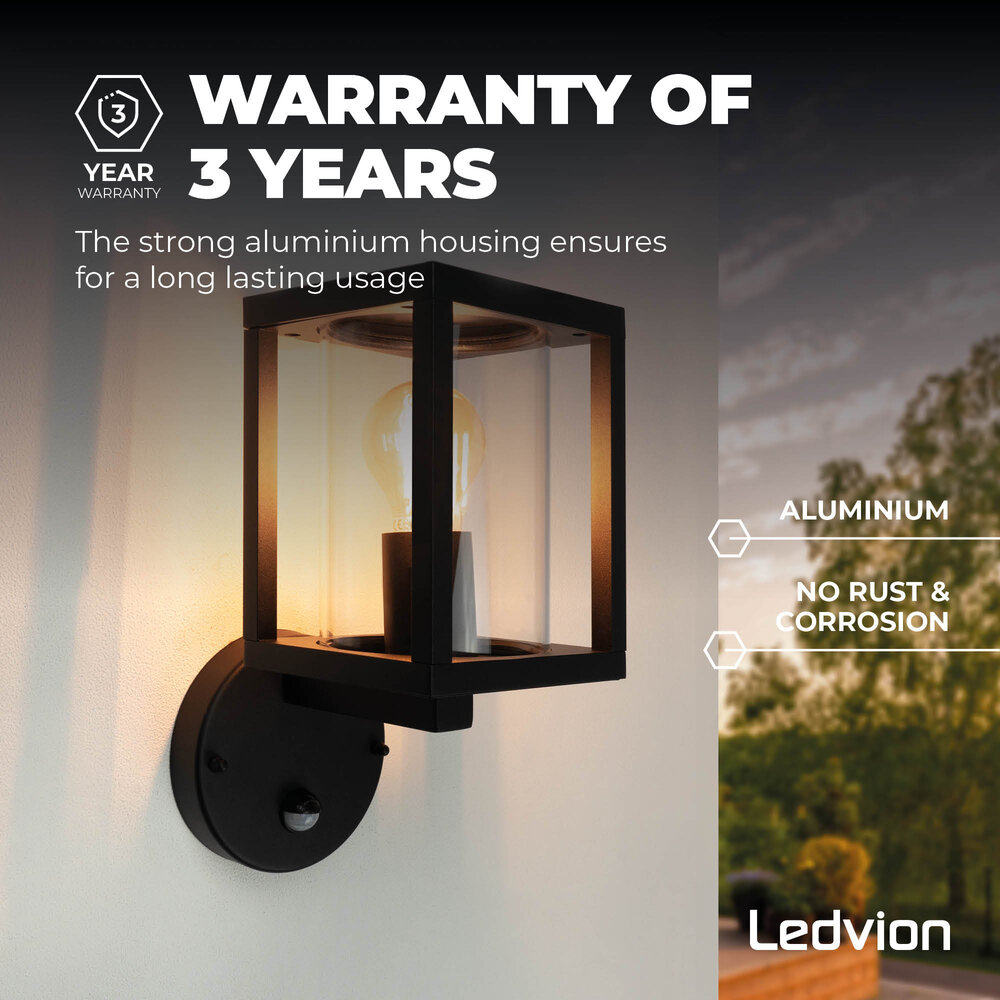 Ledvion Moderne Wandlamp Buiten met Sensor - Zwart - E27 Fitting