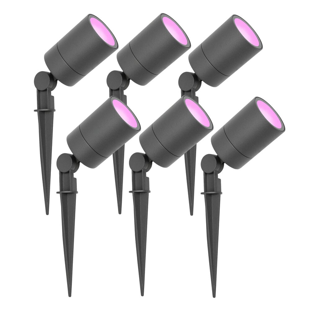 Ledvion 6x Smart LED Prikspot - IP65 - 4,9W - RGB+CCT - 1 Meter Kabel - Antraciet