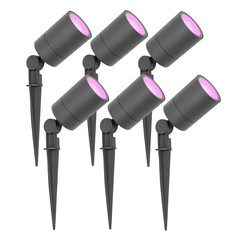 6x Smart LED Prikspot - IP65 - 4,9W - RGB+CCT - 1 Meter Kabel - Antraciet