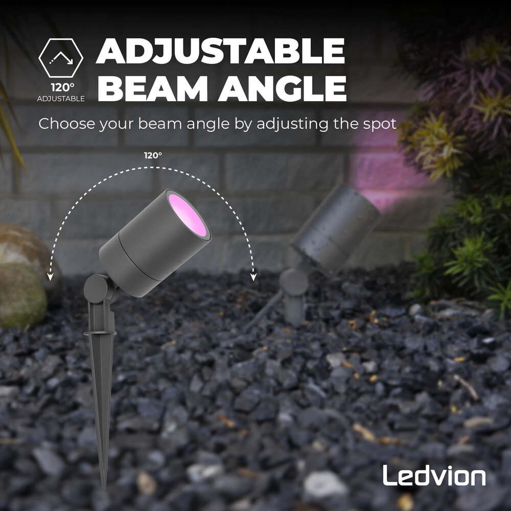 Ledvion 3x Smart LED Prikspot - IP65 - 4,9W - RGB+CCT- 1 Meter Kabel - Antraciet