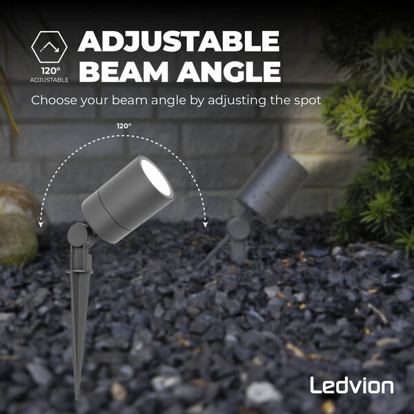 Ledvion 9x LED Prikspot - IP65 - 5W - 6500K - 1 Meter Kabel - Antraciet