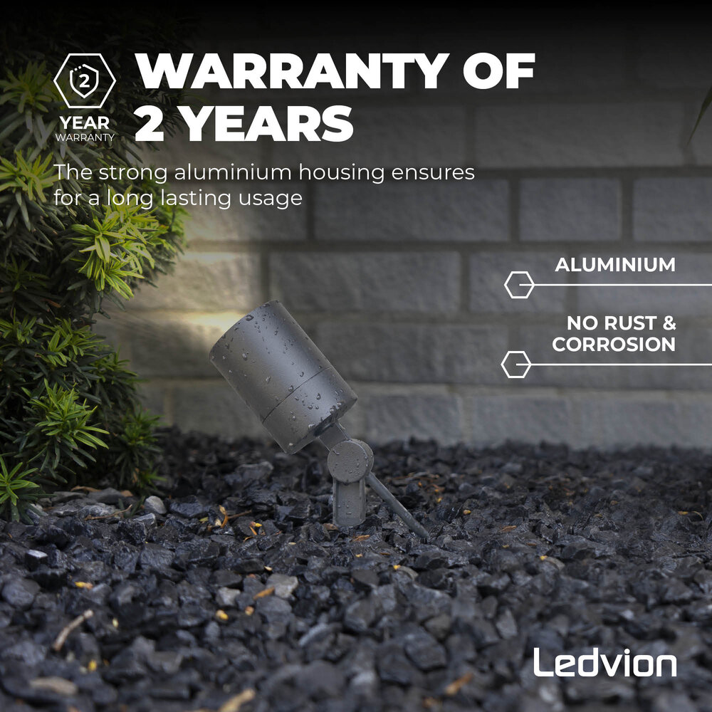 Ledvion 3x LED Prikspot - IP65 - 3W - 6500K - 1 Meter Kabel - Antraciet
