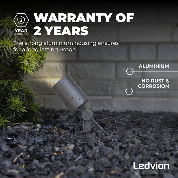 Ledvion 3x LED Prikspot - IP65 - 3W - 6500K - 1 Meter Kabel - Antraciet