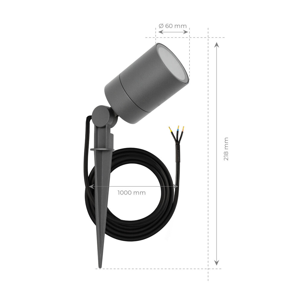 Ledvion 3x LED Prikspot - IP65 - 3W - 6500K - 1 Meter Kabel - Antraciet