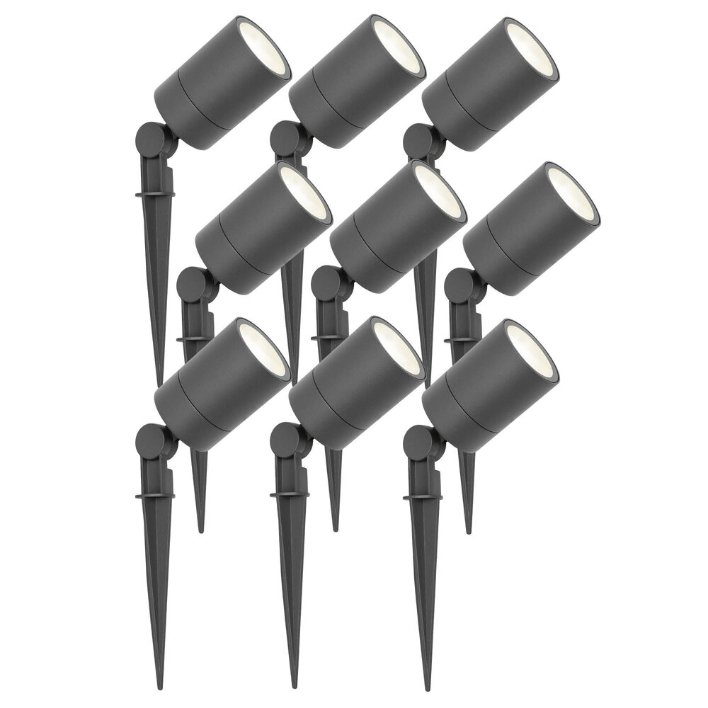 Ledvion 9x LED Prikspot - IP65 - 3W - 4000K - 1 Meter Kabel - Antraciet