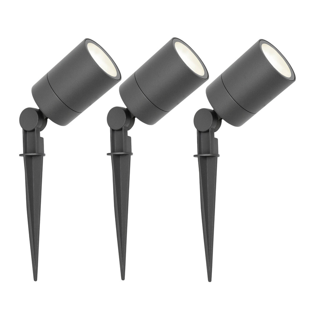 Ledvion 3x LED Prikspot - IP65 - 3W - 4000K - 1 Meter Kabel - Antraciet
