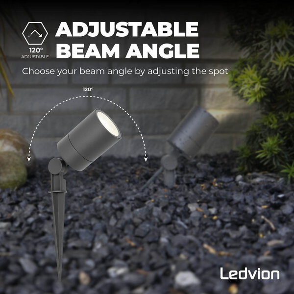 Ledvion 3x LED Prikspot - IP65 - 5W - 4000K - 1 Meter Kabel - Antraciet