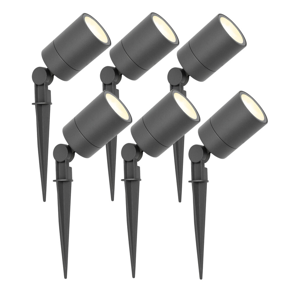 Ledvion 6x LED Prikspot - IP65 - 5W - 2700K - 1 Meter Kabel - Antraciet