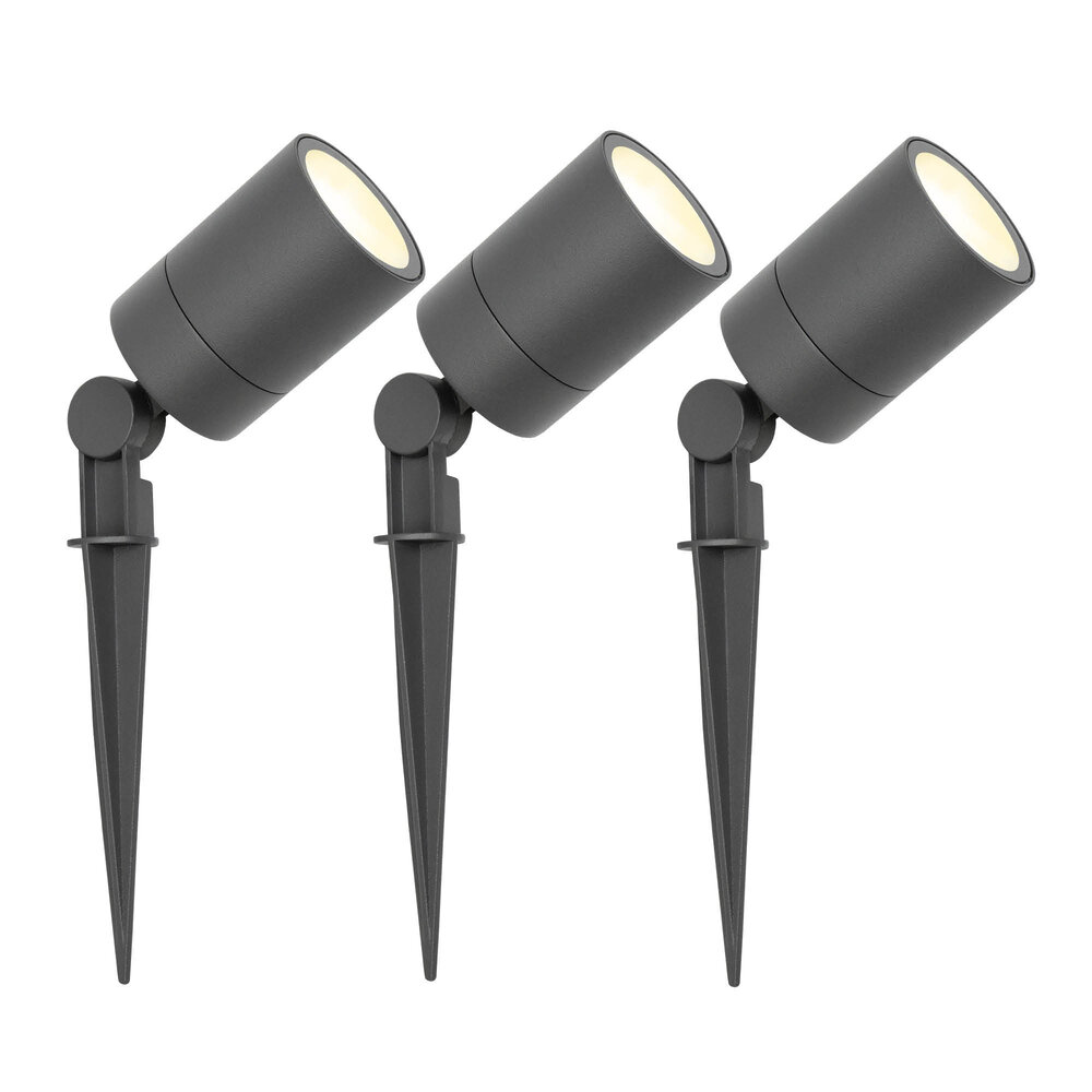 Ledvion 3x LED Prikspot - IP65 - 3W - 2700K - 1 Meter Kabel - Antraciet