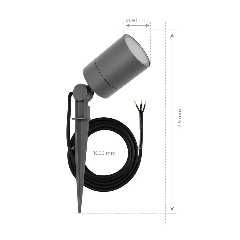 Ledvion 3x LED Prikspot - IP65 - 3W - 2700K - 1 Meter Kabel - Antraciet