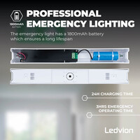 Ledvion LED Noodverlichting met Accu - 4.5W - 6500K - Plafondmontage/Wandmontage