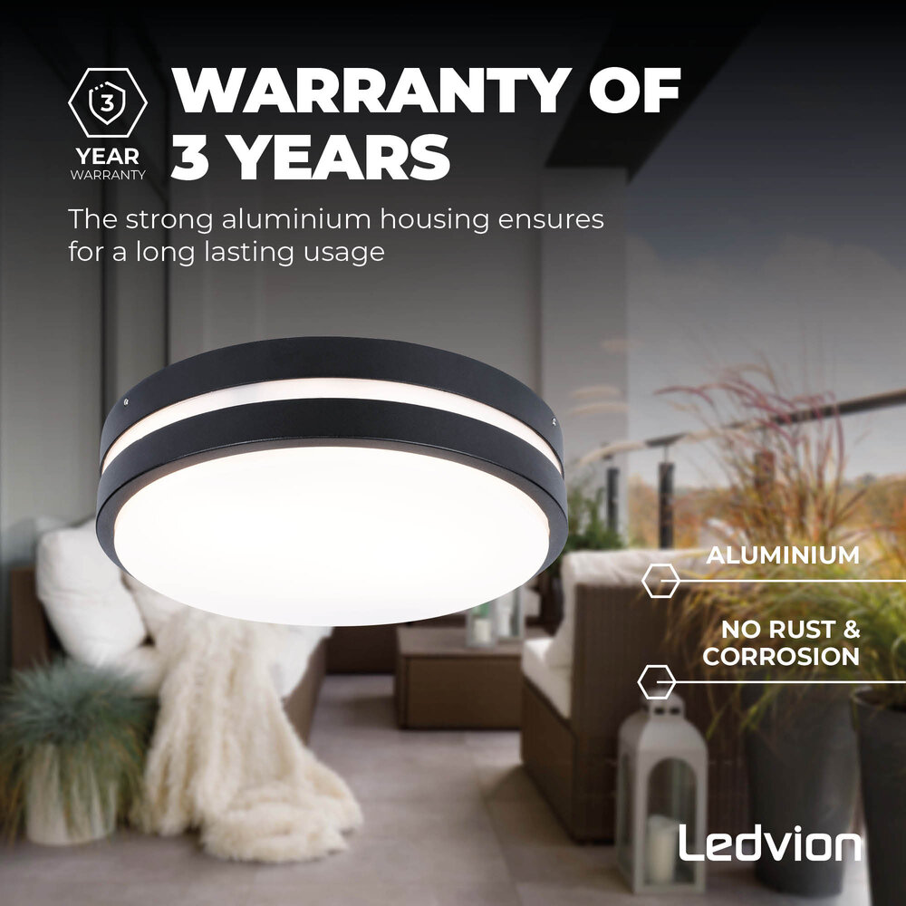 Ledvion LED Plafondlamp - E27 Fitting - IP44 - Ø28 cm