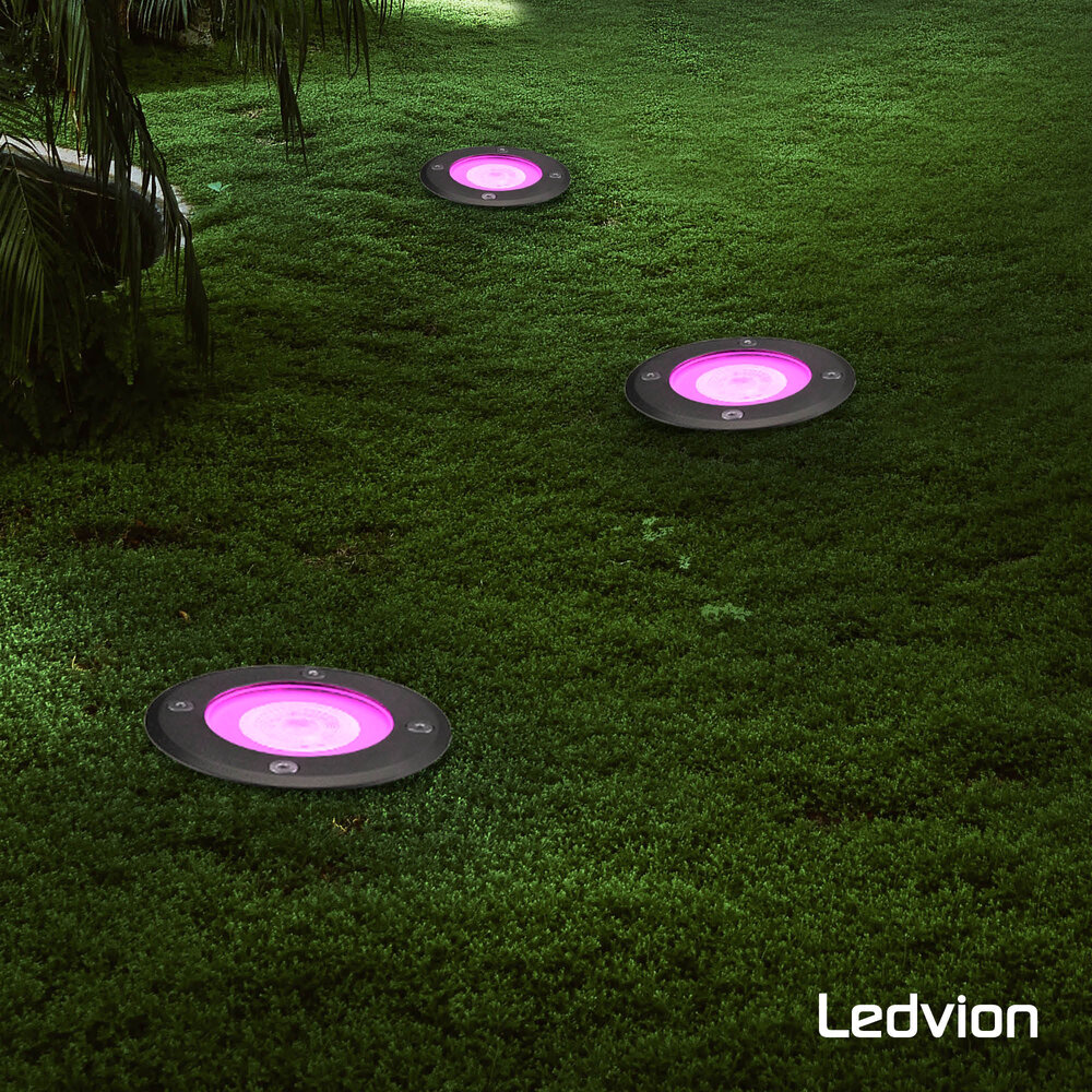 Ledvion 3x Smart LED Grondspot - IP67 - 4,9W - RGB+CCT - 1 Meter Kabel - Zwart