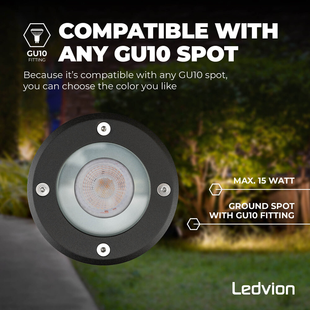 Ledvion 9x Smart LED Grondspot - IP67 - 4,9W - RGB+CCT - 1 Meter Kabel - Zwart