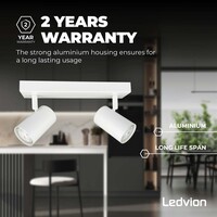 Ledvion LED Plafondspot Wit Duo - Dimbaar - 5W - 2700K - Kantelbaar