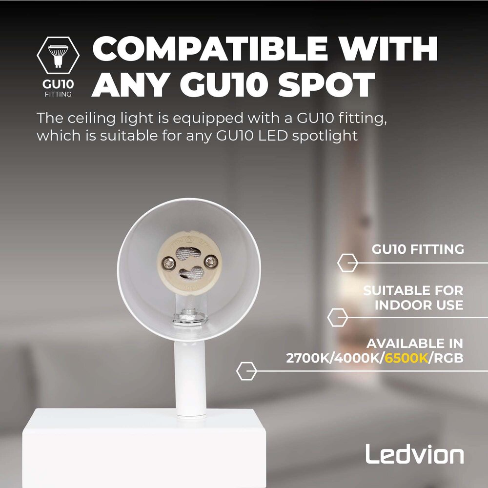 Ledvion LED Plafondspot Wit Duo - Dimbaar - 5W - 6500K - Kantelbaar