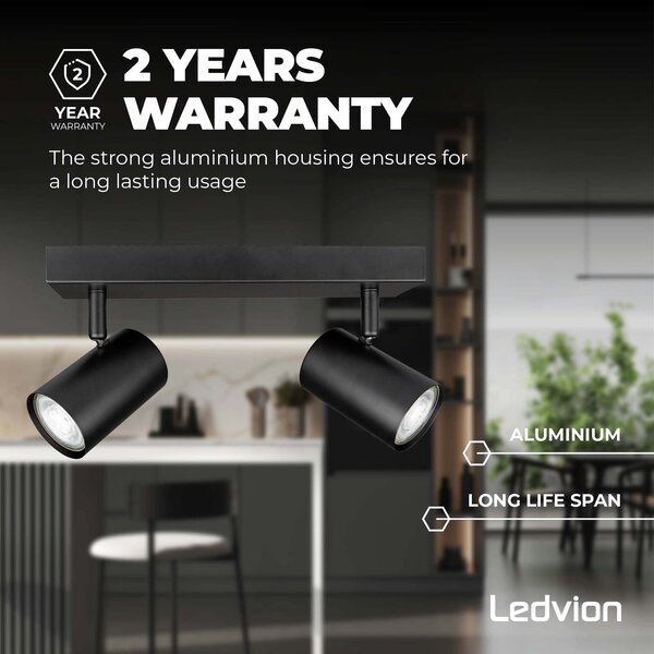 Ledvion LED Plafondspot Zwart Duo - Dimbaar - 5W - RGB+CCT - Kantelbaar