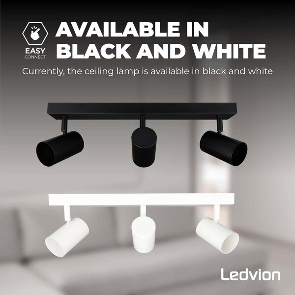 Ledvion LED Plafondspot Zwart Trio - Dimbaar - 5W - 2700K - Kantelbaar