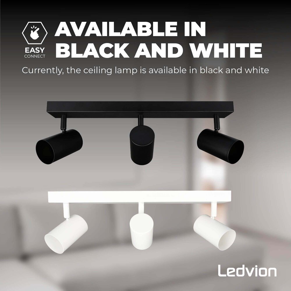 Ledvion LED Plafondspot Zwart Trio - Dimbaar - 5W - 6500K - Kantelbaar