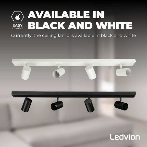 Ledvion LED Plafondspot Zwart 4-lichts - Dimbaar - 5W - 2700K - Kantelbaar