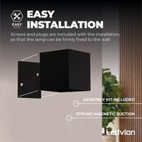 Ledvion USB Oplaadbare Wandlamp Zwart - Draadloos - 4000 mAh Accu - Geschikt voor Binnen & Buiten