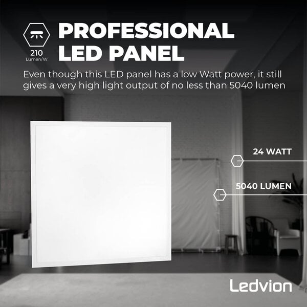 Ledvion LED Paneel 60x60 - UGR <19 - 24W - 210 Lm/W - 4000K - 5 Jaar Garantie - Energieklasse A