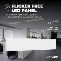 Ledvion LED Paneel 120x30 - UGR <19 - 24W - 160 Lm/W - 4000K - 5 Jaar Garantie - Energieklasse A