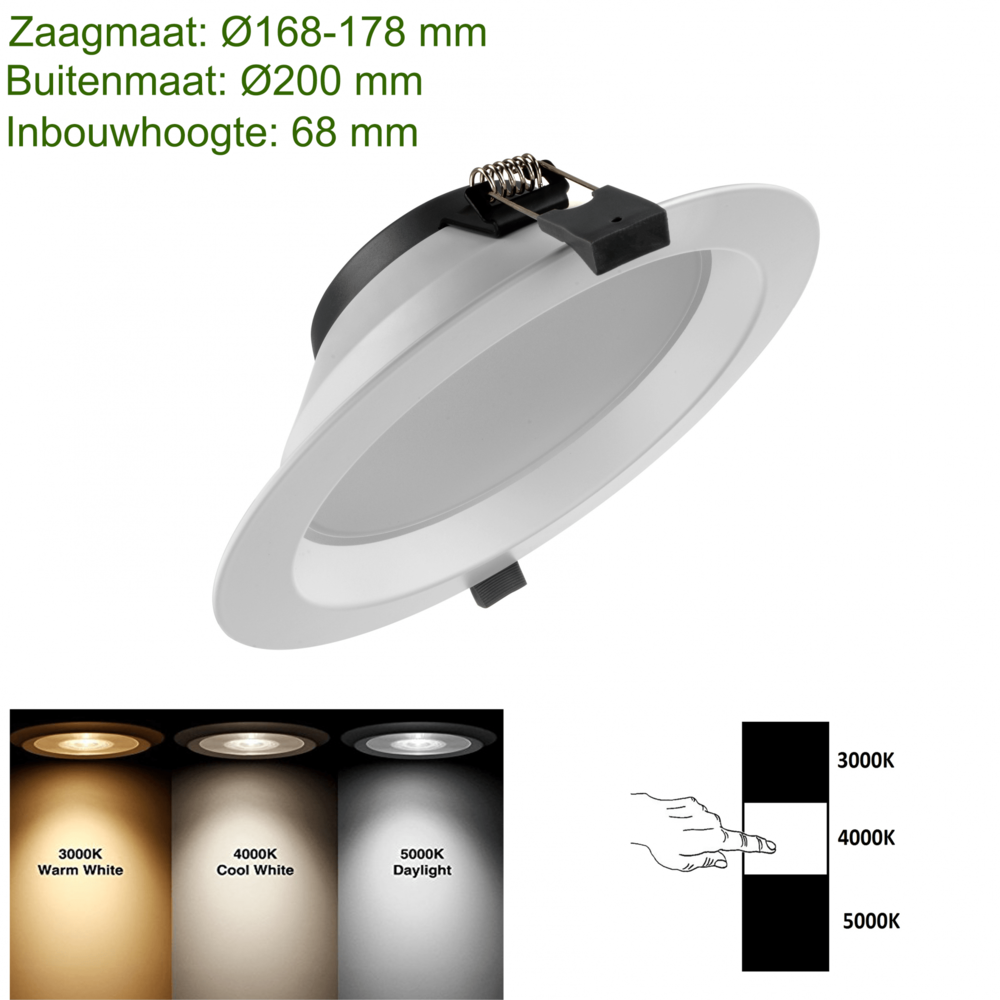 Lightexpert LED Downlight - 15W - Ø170 mm - CCT-Switch - Wit - 5 jaar garantie