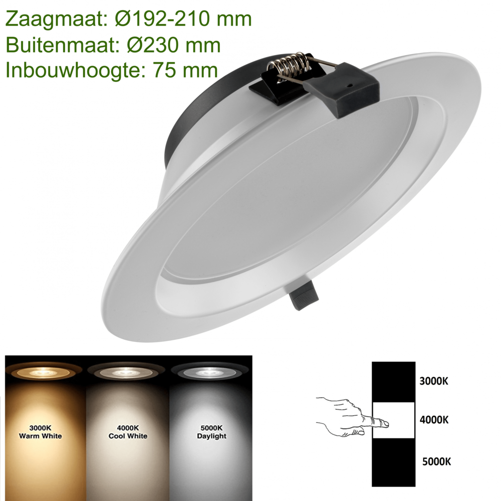 Lightexpert LED Downlight - 20W - Ø195 mm - CCT-Switch - Wit - 5 jaar garantie