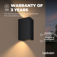 Ledvion Wandlamp Buiten - 3W - 2700K - IP54 - Zwart - Up & Down